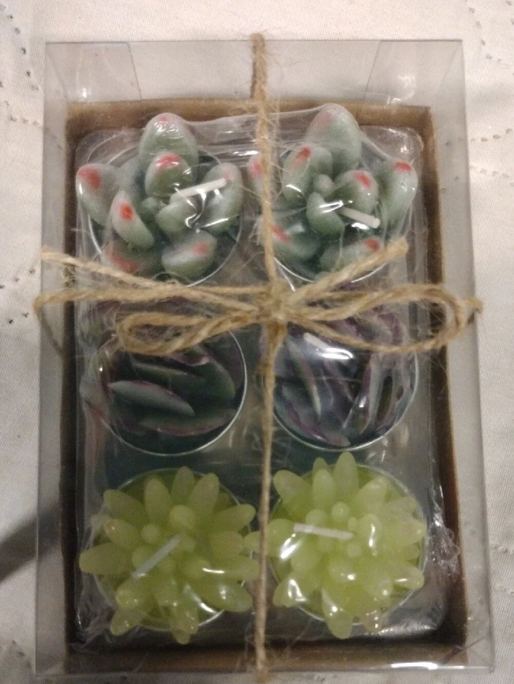 Set of 6 Decorative Succulent Tealight Candles - Green and Light Green